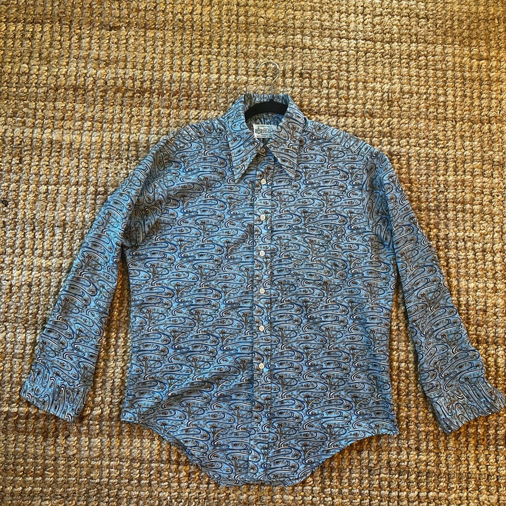 Vintage 70’s Kmart Men's Blue Patterned‎ Shirt